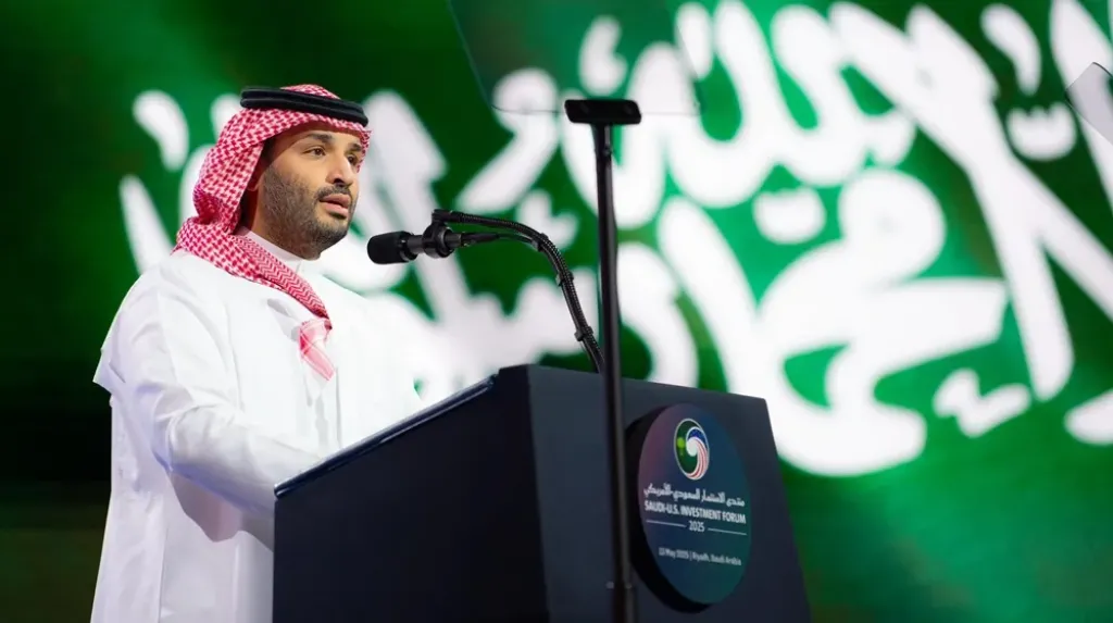 الأمير محمد بن سلمان؛ ولي العهد، خلال مشاركته في منتدى الاستثمار السعودي الأميركي